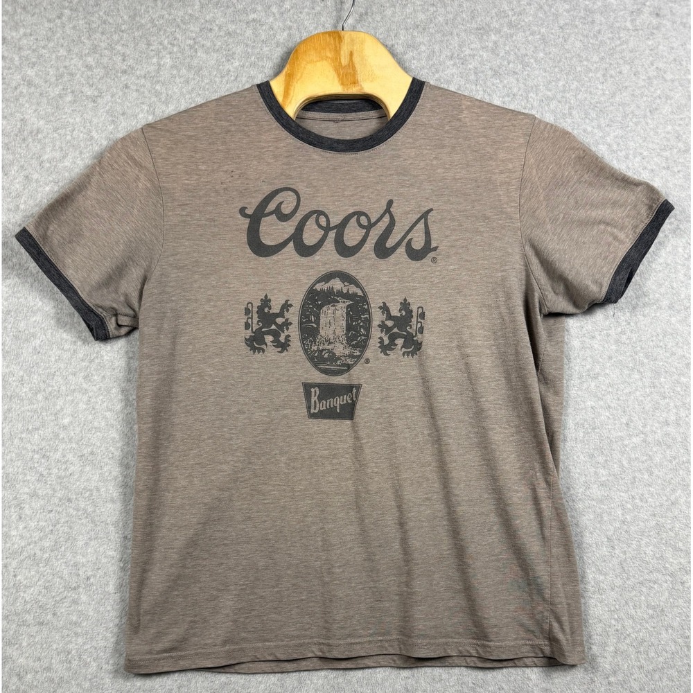 Coors Banquet Ringer T-Shirt Mens XL Brown Beer Graphic Tee Short Sleeve